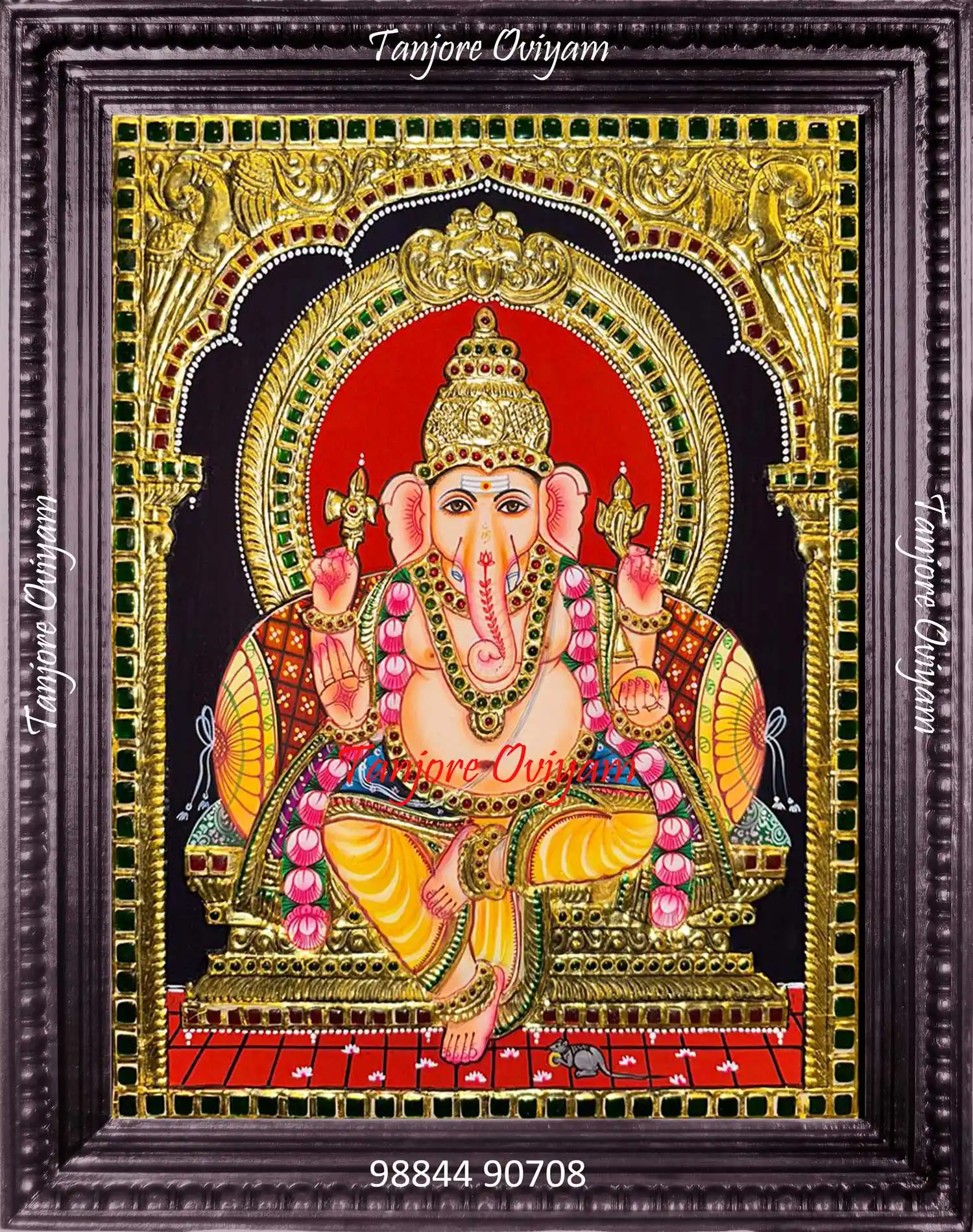 Authentic Ganesha Tanjore painting with traditional gold foil and classic Thanjavur craftsmanship